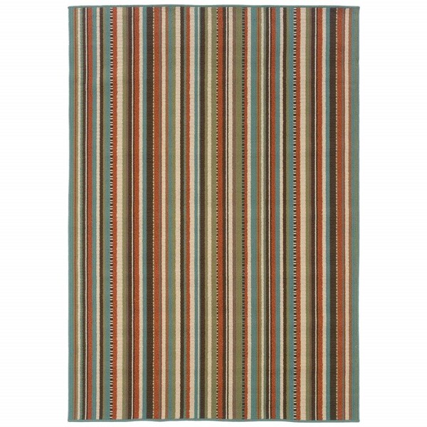 Homeroots 8 x 11 ft. Green & Brown Striped Indoor & Outdoor Area Rug 388701 - main